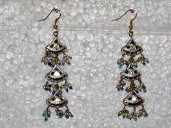 Birthday Gift-women's 2 Antique Dark Blue Silver Finish Dangling Earrings