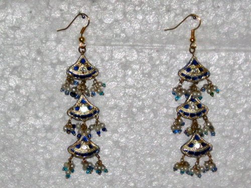 Birthday Gift-Women's 2 Antique Dark Blue Silver Finish Dangling Earrings (Brand New) Free Shipping