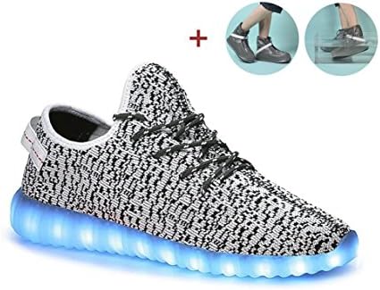 7 Colors LED Luminous Unisex Sneakers for Men &amp; Women USB Charging Fashion Sneakers Light Colorful Shoes (8 D(M) US, White)
