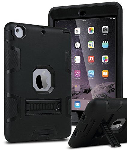 iPad mini Case,iPad mini 2 Case,iPad mini 3 Case,iPad mini Retina Case,BENTOBEN[ Kickstand Feature],Shock-Absorption / High Impact Resistant Hybrid Three Layer Armor Protective Case Cover(Black+Black)