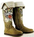 ED HARDY Christian Audigier Crystal Rock Snowblazer Womens Fur Suede Swarovski Gems Boots Shoes