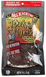 Ass Kickin' Beef Jerky Black Pepper, 4-Ounce Bags (Pack of 6)