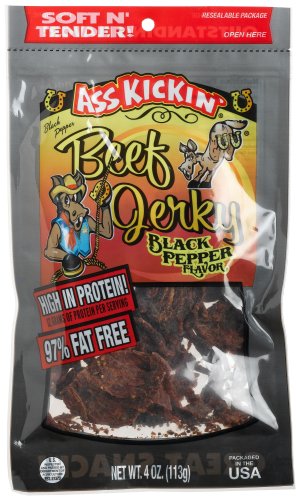 Ass Kickin' Beef Jerky Black Pepper, 4-Ounce Bags (Pack of 6) by Ass Kickin'