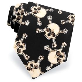 Skull and Crossbones Extra long tie by Wild Ties - Black Polyester