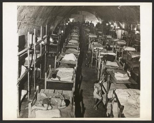 Air raid shelter,bunk beds,Rock shelters,Malta,1942