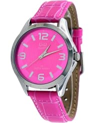 Q&Q #C192J315Y Womens Midsize Pink Dial Leather Band Casual Analog Watch