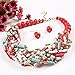 Chunky 18K Gold Coral Red Beaded Torsade Multiple Rows Twist Bib Choker Necklace