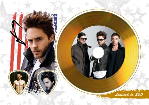 Jared Leto Thirty Seconds To Mars Gold Disc Display With Guitar Picks