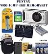 Pentax Optio W60 Waterproof 10MP Digital Camera (Silver) W/ Transcend TS4GSDHC6 4GB SDHC Card, DL-I78 Rechargeable Lithium ion Battery, Targus Memory Card Wallet, ICON Compact Camera Carrying Case, Starter Accessory Kit