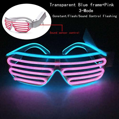 Your Supemart EL Wire LED Glasses Light Shutter Rave Glasses W/ Sound Control Transparent Blue frame+Pink