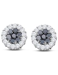 14K White Gold Round Brilliant Cut Black and White Diamond - Flower Shape Invisible & Channel Set Studs Earrings with Secure Screw Back Closure - (3/4 cttw.)