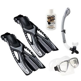Body Glove Reach Mask Fins Dry Snorkel Set Package, Black, Small/Medium