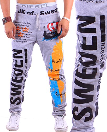 Herren lange Trainingshose Sweden | Schweden Sporthose (S, Grau)