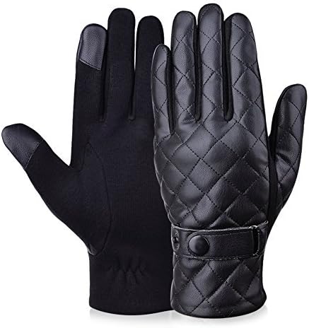 Vbiger Winter Pu Leather Warm Touch Screen Gloves, Warp-knitted Velvet Cashmere Male Gloves in Moderate Size by Wishstyle