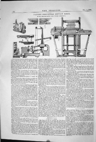 1868 PATENT PERPETUAL MOTION LOOM JOHN BULLOUGH GLOBE WORKS ACCRINGTON