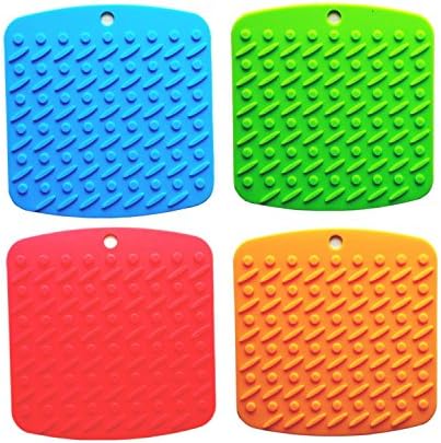 Multi-function Silicone Mat, Silicone Pot Holders, Non-slip Hot Pads and Coaster, Placemat, Peel Garlic. FDA Approved Eco-friendly Kitchen Accessories Flexible, Durable, Non-stick, Non-skid - Easy to Clean. Set of 4 (Mixed Color)