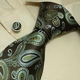 S3034 Designer Hand Made Green Blue Paisleys Pattern Necktie Cufflinks Set Ties for Men Jacquard Woven Pure Silk Mens Tie and Cuff Links Gift Tie Set