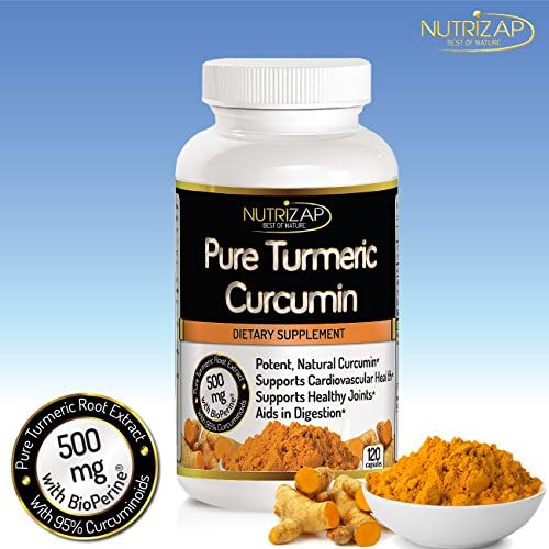 Premium Turmeric Curcumin Extract Capsules By Nutrizap : Includes BioPerine For Improved Potency : Supports Knee and Joint Pain Relief : 500mg Per Serving : 120 Capsules : Made in USA