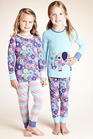 2 Pack Younger Girls Pure Cotton Elephant Pyjamas