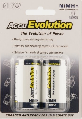 Premium AccuEvolution C NiMH Precharged Low Self Discharge Rechargeable Batteries - high drain, all other use