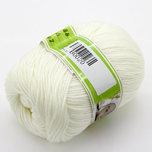 joylve Knitting Yarn Skein Baby Super Smooth Worsted Soft Natural Silk Wool Fiber Milky-White