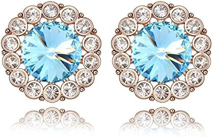 Fetrun Swarovski Elements "Magnificent Trun-over "Round Style Crystal Earrings Color Blue