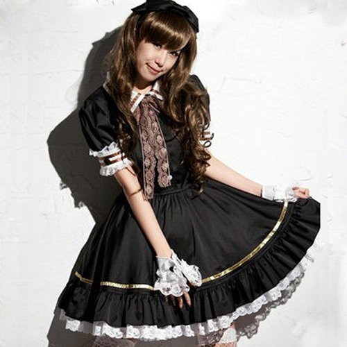 Fashion anime Lolita French Maid Costume Dress FULL set Miku Anime Cosplay