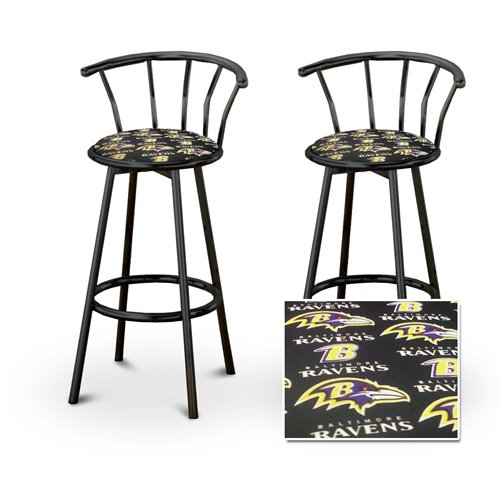 2 Baltimore Ravens NFL Football Themed Specialty / Custom Black Barstools with Backrest Set