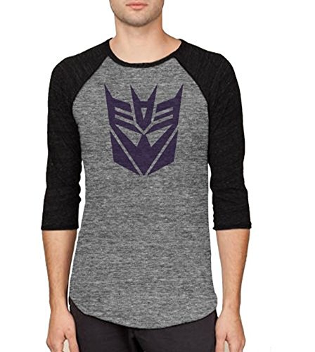 Transformers Decepticon Logo Adult Arctic Gray and Black Baseball Raglan T-shirt (Adult Medium)