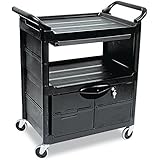 Rubbermaid Utility Cart with Locking Doors, 2-Shelf, 200 Pounds, 33-5/8 x 18-5/8 x 37-3/4, Black (345700BLA)