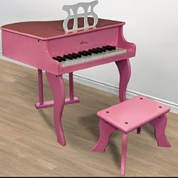 Pink Childs Wood Toy Grand Piano with Bench Kids Piano 30 Key