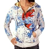 ED HARDY Womens Sweatshirt Hoodie Jacket Koi White/Blue/Orange