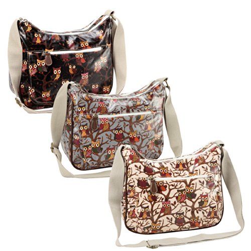 Anladia Owl Cartoon Oilcloth Messenger Cross Body Satchel Shoulder Bag Double Zipper