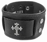 Black Distressed Leather Gothic Cross Wristband