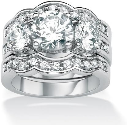 Royal Palm Jewelry 4720410 4.43 TCW Round Cubic Zirconia Sterling Silver Bridal Engagement Ring Wedding Band Set - Size 10