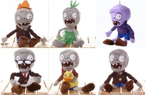 6 X Plants vs Zombies Plush Toys - Newspaper Zombie,Conehead Zombie,Ducky Tube Zombie,Green Dress Zombie,Grey Zombie,Purple Zombie 26cm by Colorful Sunshine