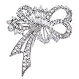 C.Z. Diamond Silver Forget Me Not Ribbon Bow Pin Brooch