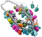 Awesome NENA Triple Layered Multi-Colored Genuine Stone Necklace and Earrings Set