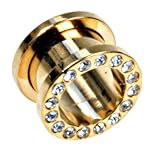 ANODIZED FLESH TUNNEL PLUG WITH CLEAR RHINESTONES 1 - Sold Individually