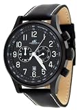 Special Price Adee Kaye #AK201-MIPB Men’s Black IP Aeromaster Leather Strap Oversized Chronograph Watch