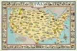 1935 LARGE US PUBLIC WORKS MAP WPA PWA NRA FDR