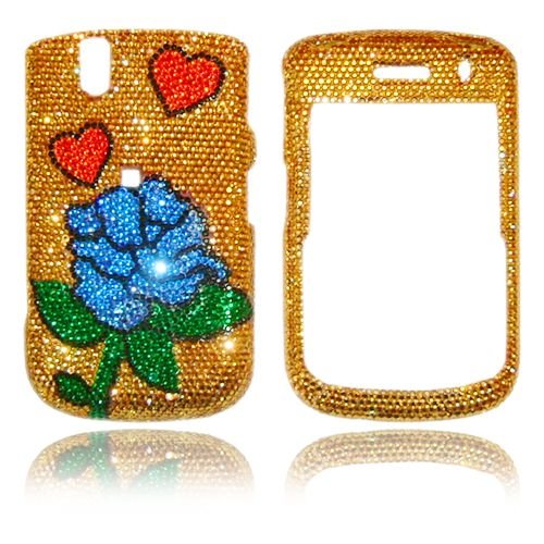 Blackberry 9630 Javelin Genuine Swarovski Crystal (7ss) Rose Heart Design Faceplate Cover Case