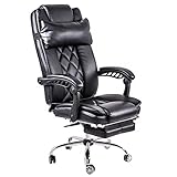 BTM Luxus Hohe Rückenlehne Fernsehsessel und Fußhocker Computer Boss Chefsessel Kunstleder Bürostuhl schwarz - 3
