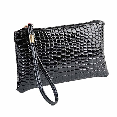 Women Crocodile Leather Clutch Handbag Bag Coin Purse (Black )