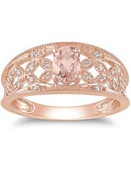 10k Rose Gold Accent Diamond and Morganite Ring (0.096 Cttw, G-H Color, I2-I3 Clarity)