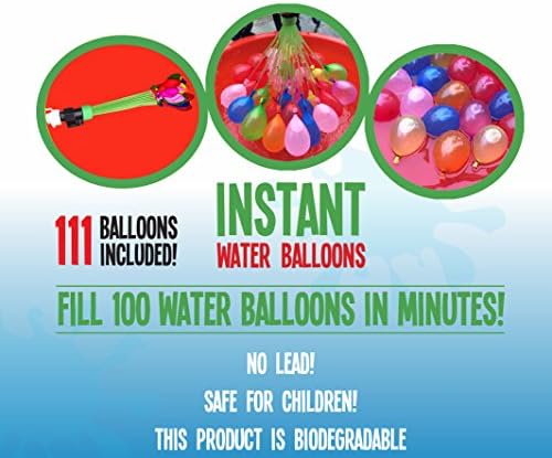 Instant Water Balloons [111 Water Balloons Included] Self Seal a Bunch At One Time Like Magic! Super Fast and Easy