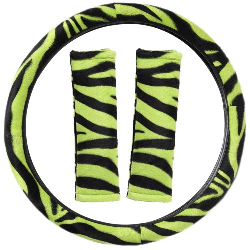 OxGord Zebra Steering Wheel Cover, Lime Green & Black