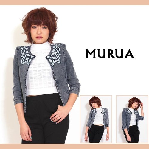 【MURUA(ムルーア)】刺繍ノーカラーデニムJK　ジャケット