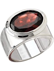925 Sterling Silver High-Polish Finish Oval Faceted Garnet Ring- Sizes 6-8