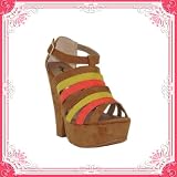 Women’s Qupid Camel Suede Strappy Colorblock High Heel Sandals (Burke17)